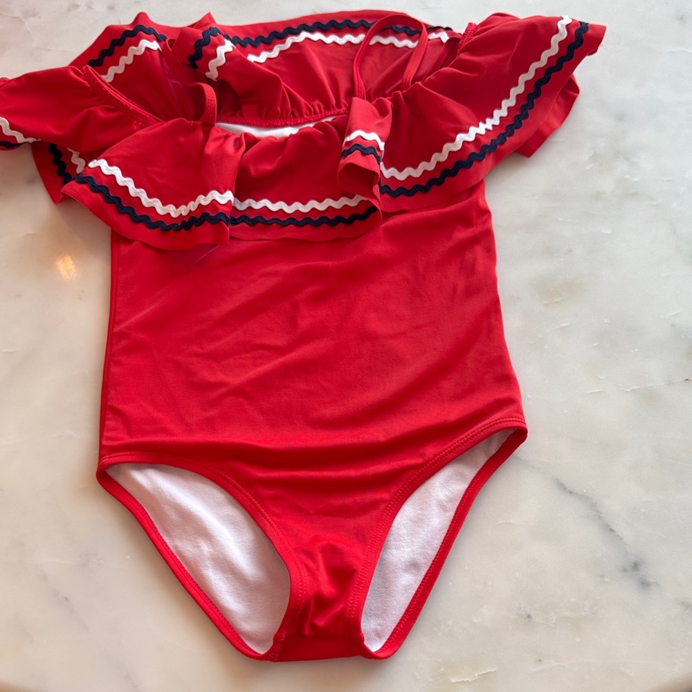 Janie and Jack Very Cheery Ric Rac Ruffle Swimsuit - Picture 3 of 8